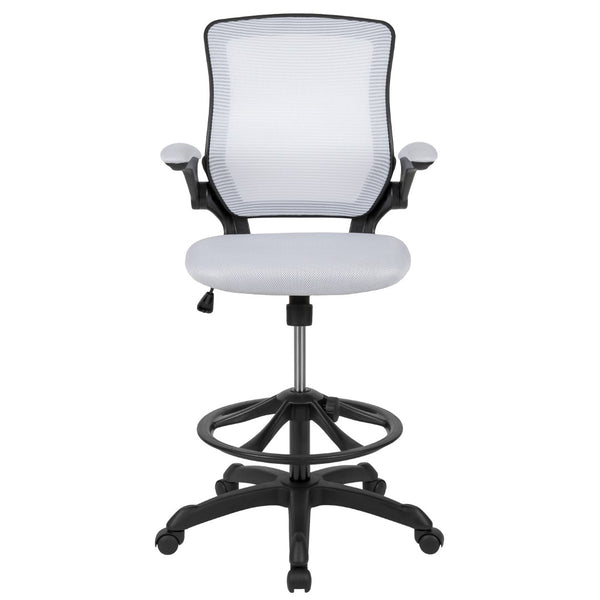 English Elm Commercial Grade Mid-Back Mesh Ergonomic Drafting Chair with Adjustable Foot Ring and Flip-Up Arms