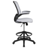 English Elm Commercial Grade Mid-Back Mesh Ergonomic Drafting Chair with Adjustable Foot Ring and Flip-Up Arms