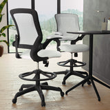 English Elm Commercial Grade Mid-Back Mesh Ergonomic Drafting Chair with Adjustable Foot Ring and Flip-Up Arms