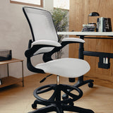 English Elm Commercial Grade Mid-Back Mesh Ergonomic Drafting Chair with Adjustable Foot Ring and Flip-Up Arms