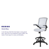 English Elm Commercial Grade Mid-Back Mesh Ergonomic Drafting Chair with Adjustable Foot Ring and Flip-Up Arms