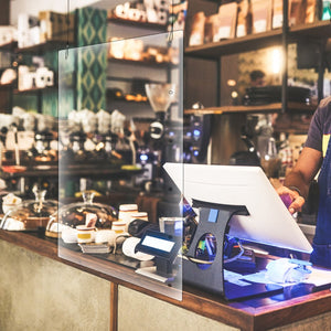 English Elm Commercial Grade Acrylic Suspended Register Shield / Sneeze Guard, 24"H x 42"L - Hanging and Mounting Hardware Included