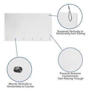 English Elm Commercial Grade Acrylic Suspended Register Shield / Sneeze Guard, 24"H x 42"L - Hanging and Mounting Hardware Included