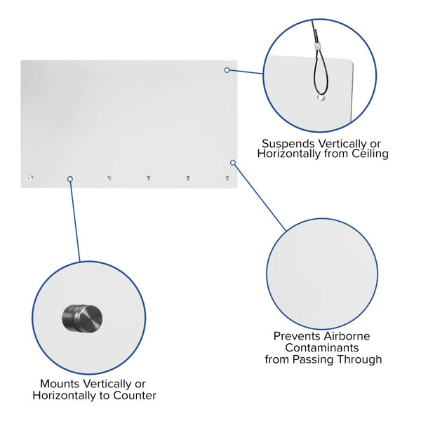 English Elm Commercial Grade Acrylic Suspended Register Shield / Sneeze Guard, 24"H x 42"L - Hanging and Mounting Hardware Included