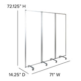 English Elm Commercial Grade Transparent Acrylic Mobile Partition with Lockable Casters, 72"H x 24"L (3 Sections Included)