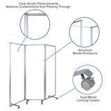 English Elm Commercial Grade Transparent Acrylic Mobile Partition with Lockable Casters, 72"H x 24"L (3 Sections Included)