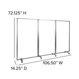 English Elm Commercial Grade Transparent Acrylic Mobile Partition with Lockable Casters, 72"H x 36"L (3 Sections Included)