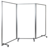 English Elm Commercial Grade Transparent Acrylic Mobile Partition with Lockable Casters, 72"H x 36"L (3 Sections Included)