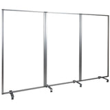 English Elm Commercial Grade Transparent Acrylic Mobile Partition with Lockable Casters, 72"H x 36"L (3 Sections Included)