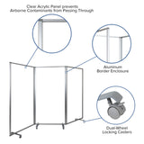 English Elm Commercial Grade Transparent Acrylic Mobile Partition with Lockable Casters, 72"H x 36"L (3 Sections Included)