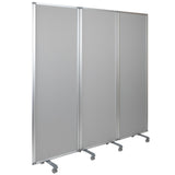 English Elm Commercial Grade Double Sided Mobile Magnetic Whiteboard/Cloth Partition with Lockable Casters, 72"H x 24"W (3 sections included)