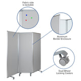 English Elm Commercial Grade Double Sided Mobile Magnetic Whiteboard/Cloth Partition with Lockable Casters, 72"H x 24"W (3 sections included)