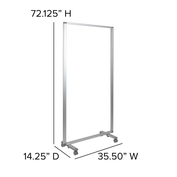 English Elm Commercial Grade Transparent Acrylic Mobile Partition with Lockable Casters, 72"H x 36"L
