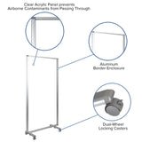 English Elm Commercial Grade Transparent Acrylic Mobile Partition with Lockable Casters, 72"H x 36"L