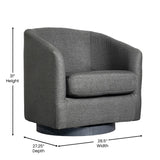 English Elm Commercial Grade Club Style Commercial Barrel Accent Armchair with 360 Degree Swivel Metal Base and Sloped Armrests in Fabric Upholstery