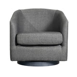 English Elm Commercial Grade Club Style Commercial Barrel Accent Armchair with 360 Degree Swivel Metal Base and Sloped Armrests in Fabric Upholstery