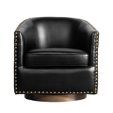 English Elm Commercial Grade Club Style Commercial Barrel Accent Armchair with 360° Swivel Metal Base and Leathersoft Upholstery with Brass Decorative Nail Head Trim