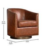 English Elm Commercial Grade Club Style Commercial Barrel Accent Armchair with 360° Swivel Metal Base and Leathersoft Upholstery with Brass Decorative Nail Head Trim