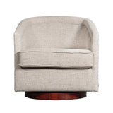 English Elm Commercial Grade Club Style Commercial Barrel Accent Armchair with 360 Degree Swivel Metal Base and Sloped Armrests in Fabric Upholstery