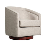 English Elm Commercial Grade Club Style Commercial Barrel Accent Armchair with 360 Degree Swivel Metal Base and Sloped Armrests in Fabric Upholstery