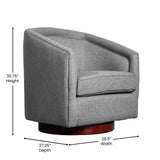 English Elm Commercial Grade Club Style Commercial Barrel Accent Armchair with 360 Degree Swivel Metal Base and Sloped Armrests in Fabric Upholstery