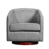 English Elm Commercial Grade Club Style Commercial Barrel Accent Armchair with 360 Degree Swivel Metal Base and Sloped Armrests in Fabric Upholstery