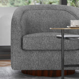 English Elm Commercial Grade Club Style Commercial Barrel Accent Armchair with 360 Degree Swivel Metal Base and Sloped Armrests in Fabric Upholstery