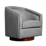 English Elm Commercial Grade Club Style Commercial Barrel Accent Armchair with 360 Degree Swivel Metal Base and Sloped Armrests in Fabric Upholstery