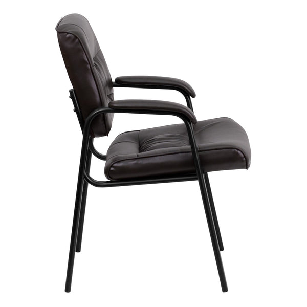 English Elm Commercial Grade LeatherSoft Executive Side Reception Chair with Black Metal Frame