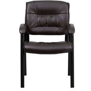 English Elm Commercial Grade LeatherSoft Executive Side Reception Chair with Black Metal Frame
