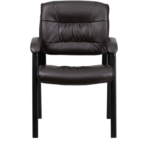 English Elm Commercial Grade LeatherSoft Executive Side Reception Chair with Black Metal Frame