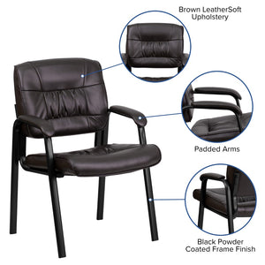 English Elm Commercial Grade LeatherSoft Executive Side Reception Chair with Black Metal Frame