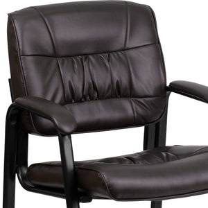 English Elm Commercial Grade LeatherSoft Executive Side Reception Chair with Black Metal Frame