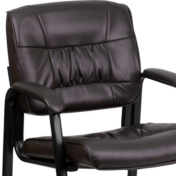 English Elm Commercial Grade LeatherSoft Executive Side Reception Chair with Black Metal Frame