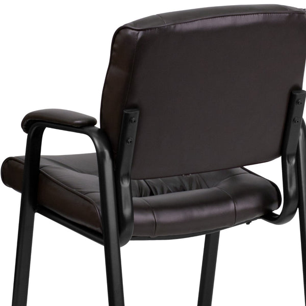 English Elm Commercial Grade LeatherSoft Executive Side Reception Chair with Black Metal Frame