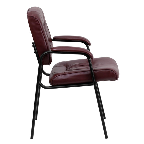 English Elm Commercial Grade LeatherSoft Executive Side Reception Chair with Black Metal Frame