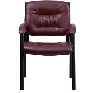 English Elm Commercial Grade LeatherSoft Executive Side Reception Chair with Black Metal Frame