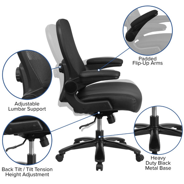 English Elm Commercial Grade Series Big & Tall 500 lb. Rated Mesh/LeatherSoft Executive Ergonomic Office Chair with Adjustable Lumbar