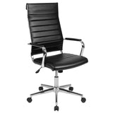 English Elm Commercial Grade High Back LeatherSoft Contemporary Ribbed Executive Swivel Office Chair