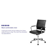 English Elm Commercial Grade Mid-Back LeatherSoft Contemporary Ribbed Executive Swivel Office Chair