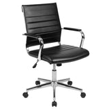 English Elm Commercial Grade Mid-Back LeatherSoft Contemporary Ribbed Executive Swivel Office Chair