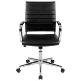 English Elm Commercial Grade Mid-Back LeatherSoft Contemporary Ribbed Executive Swivel Office Chair