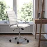 English Elm Commercial Grade Mid-Back LeatherSoft Contemporary Ribbed Executive Swivel Office Chair