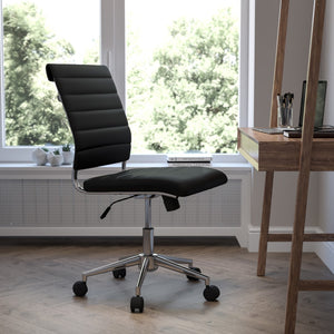 English Elm Commercial Grade Mid-Back Armless LeatherSoft Contemporary Ribbed Executive Swivel Office Chair