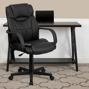 English Elm Commercial Grade Mid-Back Ergonomic Massaging LeatherSoft Executive Swivel Office Chair with Arms