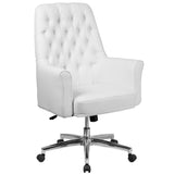 English Elm Commercial Grade Mid-Back Traditional Tufted LeatherSoft Executive Swivel Office Chair with Arms