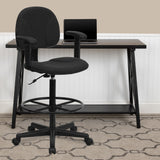 English Elm Commercial Grade Fabric Drafting Chair with Adjustable Arms (Cylinders: 22.5''-27''H or 26''-30.5''H)