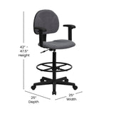 English Elm Commercial Grade Fabric Drafting Chair with Adjustable Arms (Cylinders: 22.5''-27''H or 26''-30.5''H)