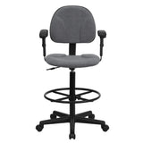 English Elm Commercial Grade Fabric Drafting Chair with Adjustable Arms (Cylinders: 22.5''-27''H or 26''-30.5''H)