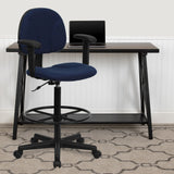 English Elm Commercial Grade Fabric Drafting Chair with Adjustable Arms (Cylinders: 22.5''-27''H or 26''-30.5''H)